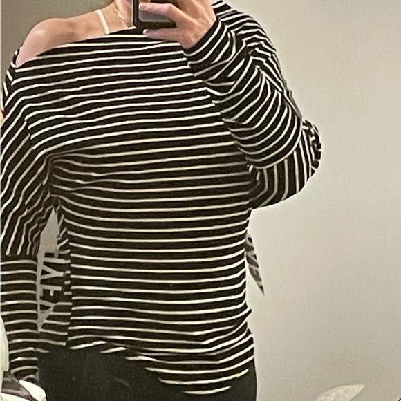 HYFVE Black and White Striped Off the Shoulder Boatneck Top - Picture 4 of 8